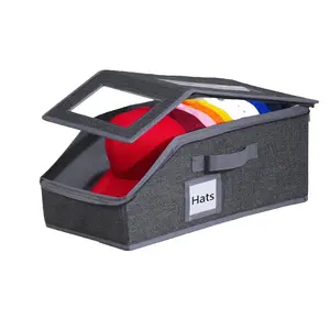 Hat Storage Box Holds 24+ Baseball Caps – Stackable Cap Organizer with 2 Clear Windows, Dust-Proof Cardboard Hat Box for Closet, Bedroom Storage, Women & Men