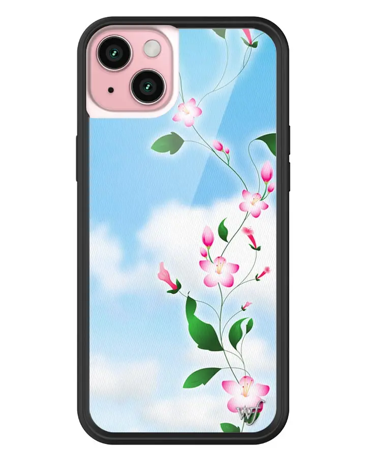 Danielle Guizio Flowers | Limited Edition Trendy Collaboration iPhone Case | Raised Protective Black Bumper | Women Owned Small Business | Baby Blue Sky and Clouds Vibrant Pink Flowers and Vines | Safety Casing Protective | Gift for Her