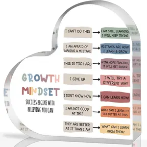 Growth Mindset Decor, Mental Health Therapy Office Art, Acrylic Heart Inspirational Gift, Change Your Mindset Decorations, Positive Sayings Gifts, Motivational Phrases, Signs