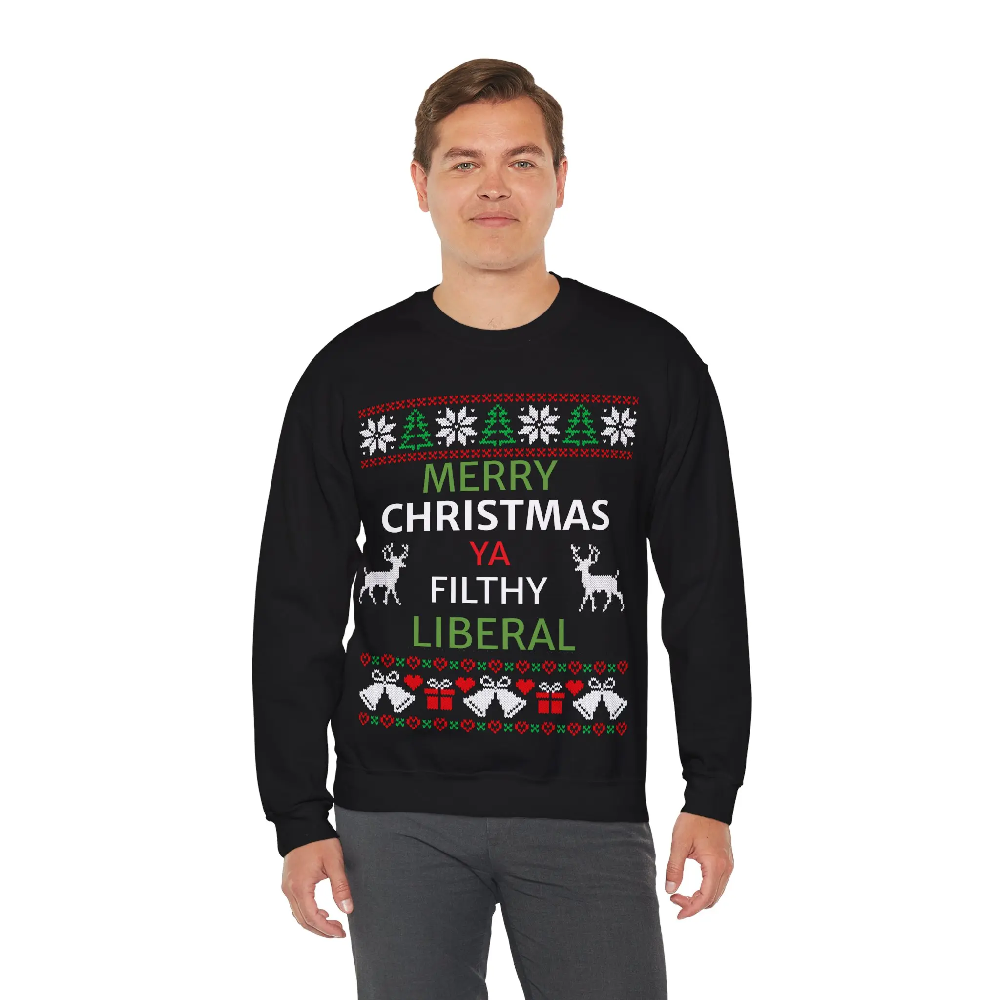 Men's 50/50 Cotton-Polyester Long Sleeve Crew Neck Christmas Sweatshirt - 3xl,4xl, Seamless Body, Smooth Fabric, Classic Embroidery, Funny Print, Comfy Casual Knit Top, Gag Gift, Custom Apparel Pullover