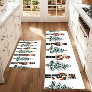 2pcs Christmas and New Year printed kitchen rug Nutcracker and Christmas tree border. Me Floor Mat Set Farmhouse Kitchen Rug Dining Room Flooring Laundry Room Decor Carpet Mat Cartoon Pattern Rug