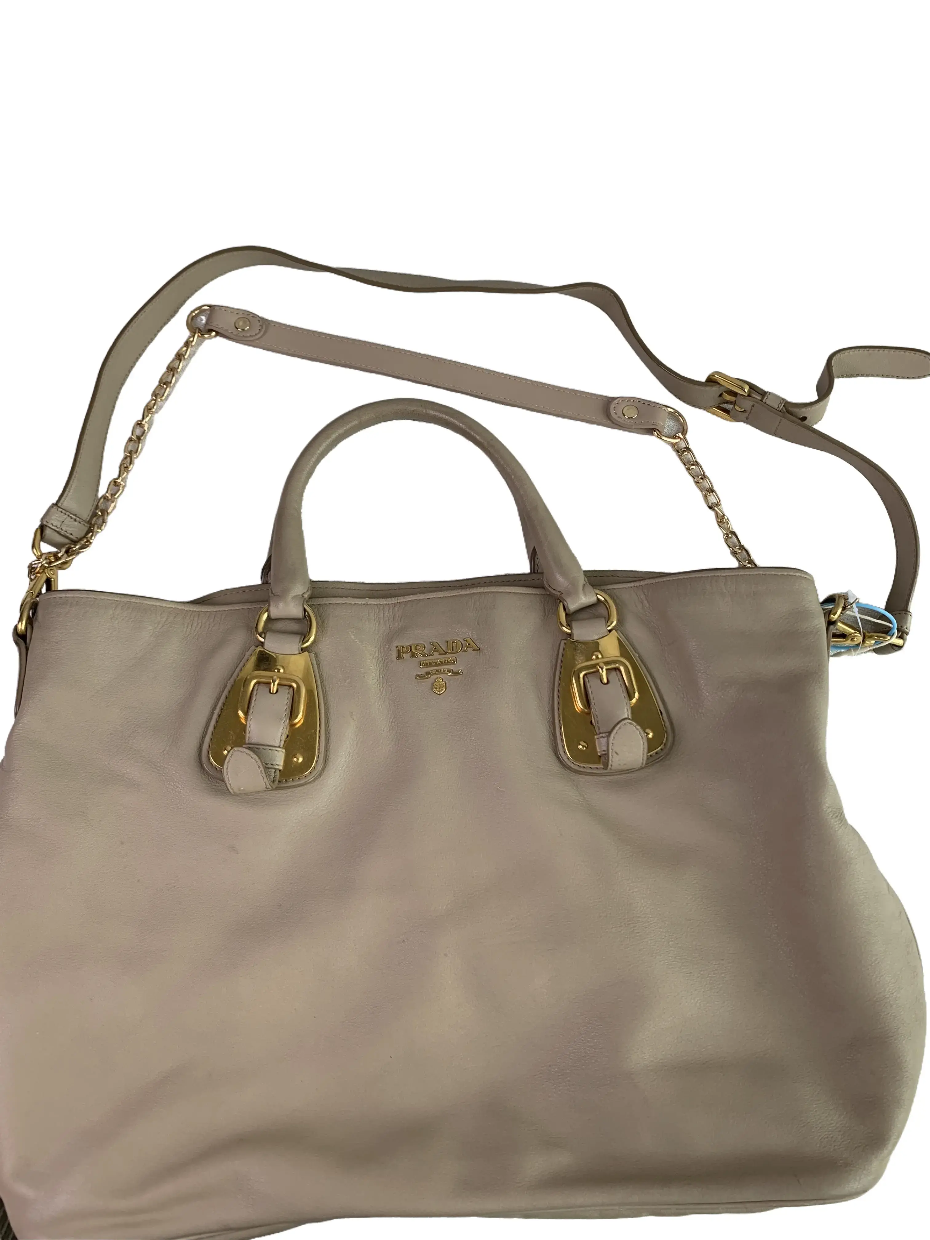 Pre-owned PRADA Khaki Leather Handbag with Detachable Shoulder Strap/WJ10102208/2208