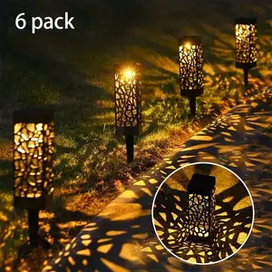 6PCS Solar Powered LED Garden Stake Lights Decorative Hollow-Out Lawn Lamps, Waterproof Outdoor Landscape Lighting with Automatic Light Applicable to Garden Yard Swiming poolSensor Solar Nickel Batteries