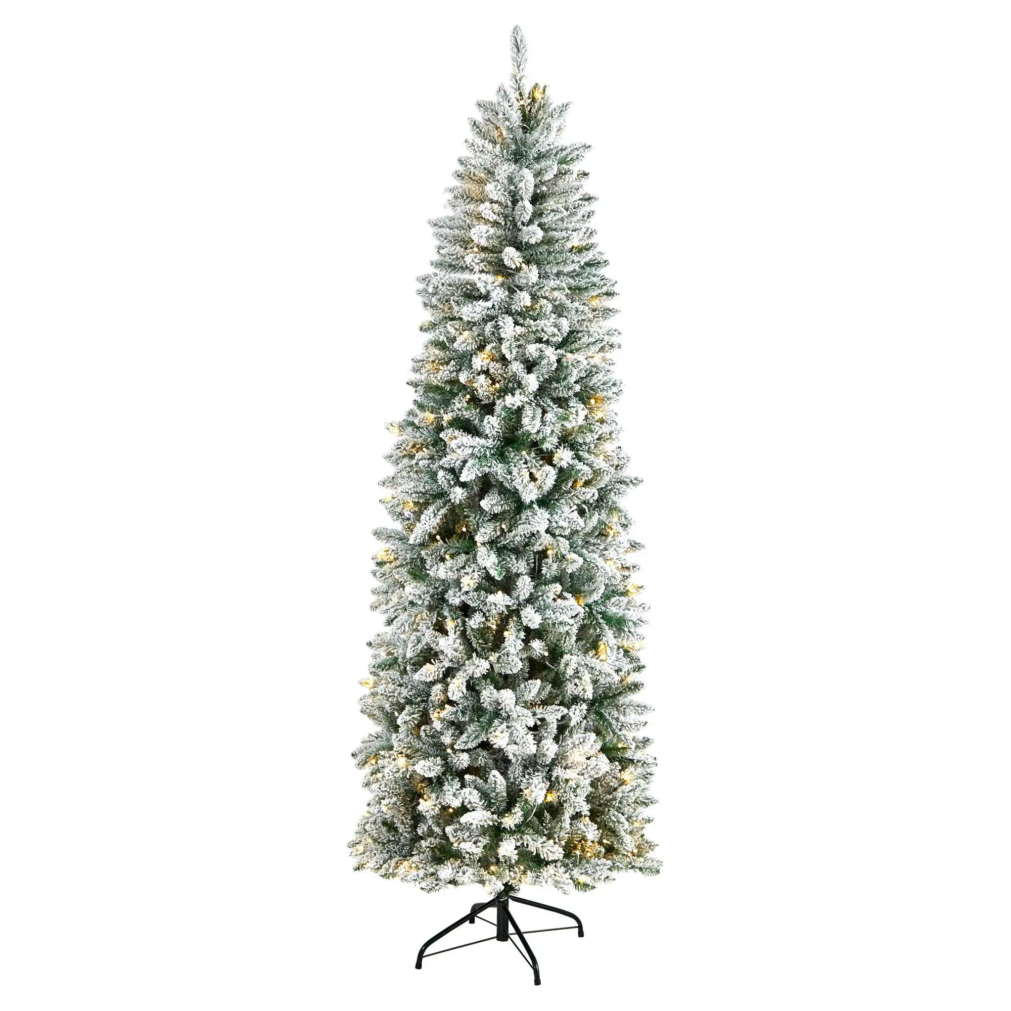 7’ Slim Flocked Synthetic Montreal Fir Artificial Christmas Tree - 300 Warm White LED Mood Lighting, 995 Bendable Branches, Ornament-Compatible Indoor Holiday Decoration for Home & Winter Wonderland Events