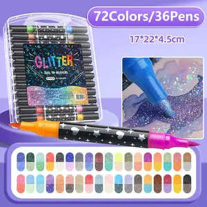 Customizing my shoes/phone case Double-Ended Glitter Marker Pen Set Two-Color Glitter Watercolor Pens & Highlighters Rich Colors Soft Tips DIY Crafts 24/48/72/96 Color Dual Tip Markers