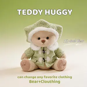 TEDDY HUGGY Cute Teddy Bear Series - Green Hexagonal Beret Outfit Two-Piece Set Paired with a Cute Teddy Bear - 12 Inches Tall - Soft Plush Toy with Movable Joints - The Perfect Gift for Any Age.