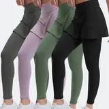 Women's 4-Pc Workout Set - Dual-Use Stay-Put Skort Leggings, High-Waist Stretchy Lightweight Gym Clothes for Yoga, Pilates Workouts,outdoorfun