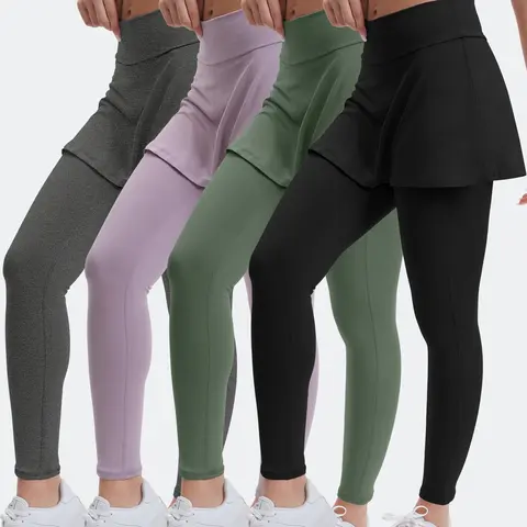 Women's 4-Pc Workout Set - Dual-Use Stay-Put Skort Leggings, High-Waist Stretchy Lightweight Gym Clothes for Yoga, Pilates Workouts,outdoorfun