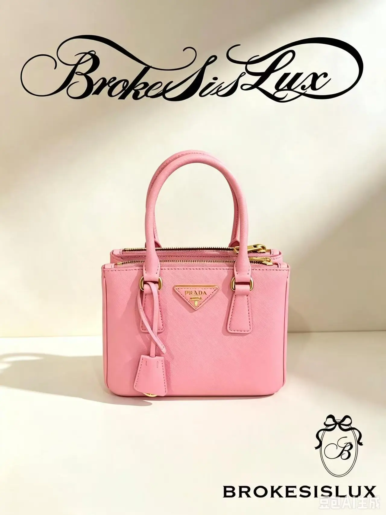 Pre-owned PRADA Galleria Mini Handbag, Pink Saffiano Leather with Gold Tone Hardware