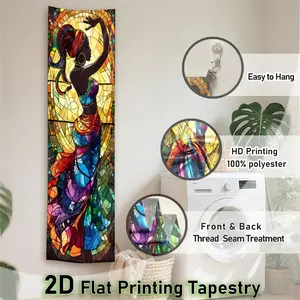2D Flat Printing Tapestry African Woman Silhouette Vertical Wall Hanging for Men, Stained Glass Mosaic Art 100% Polyester Tapestries, Home Decor Supplies, Vibrant Jewel Tones Autumn Wall Decor for Bedroom Living Room, Christmas Decoration for Apartment