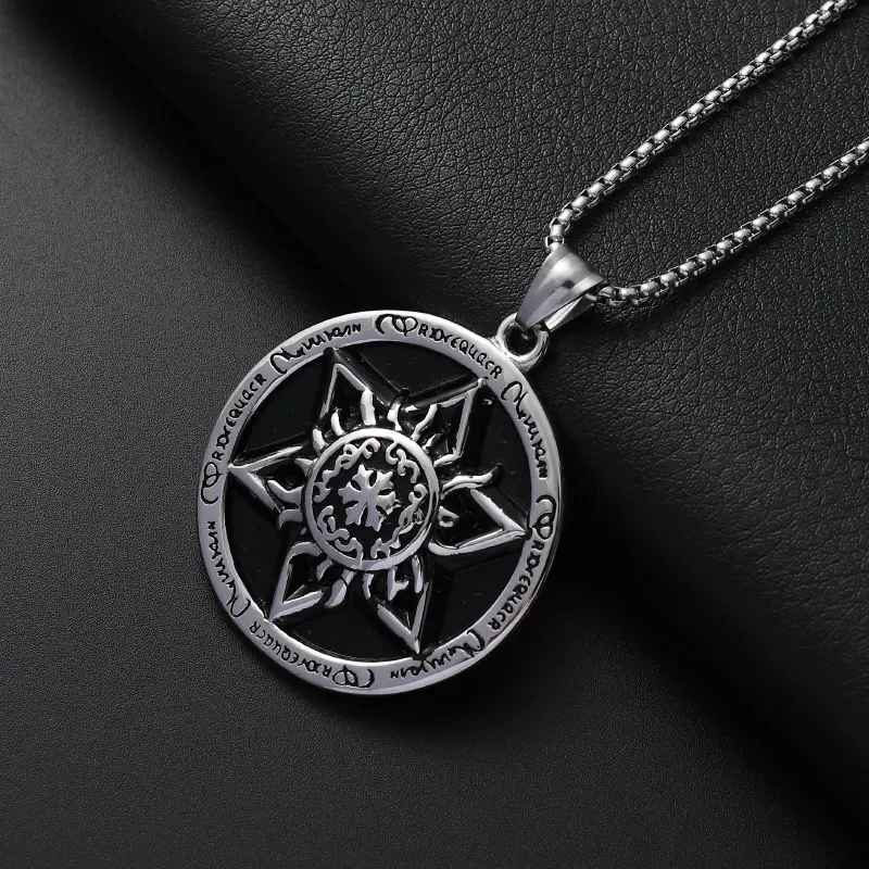 Titanium Steel Hexagram Necklace Retro round Plate Pendant Male Hiphop Hip Hop Cool Ornament
