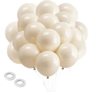 White Sand Balloons Latex Party Balloon,100pcs Neutral Beige Balloons with 2 Ribbons, Boho Baloons as Party Decorations for Birthday, Wedding, Baby Shower, Bridal Shower,Thanksgiving, Anniversary