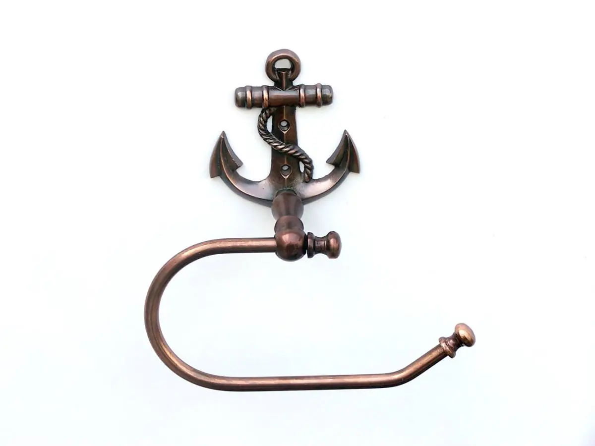 360 Stand Copper Anchor Toilet Paper Holder - Handcrafted Nautical Antique Finish, Mountable Heavyweight Model (ANTLPH-5001-AC), 5x3x10in Bathroom Gadget, Bathroom Accessories Decor, Retro, Bathroom Accessory