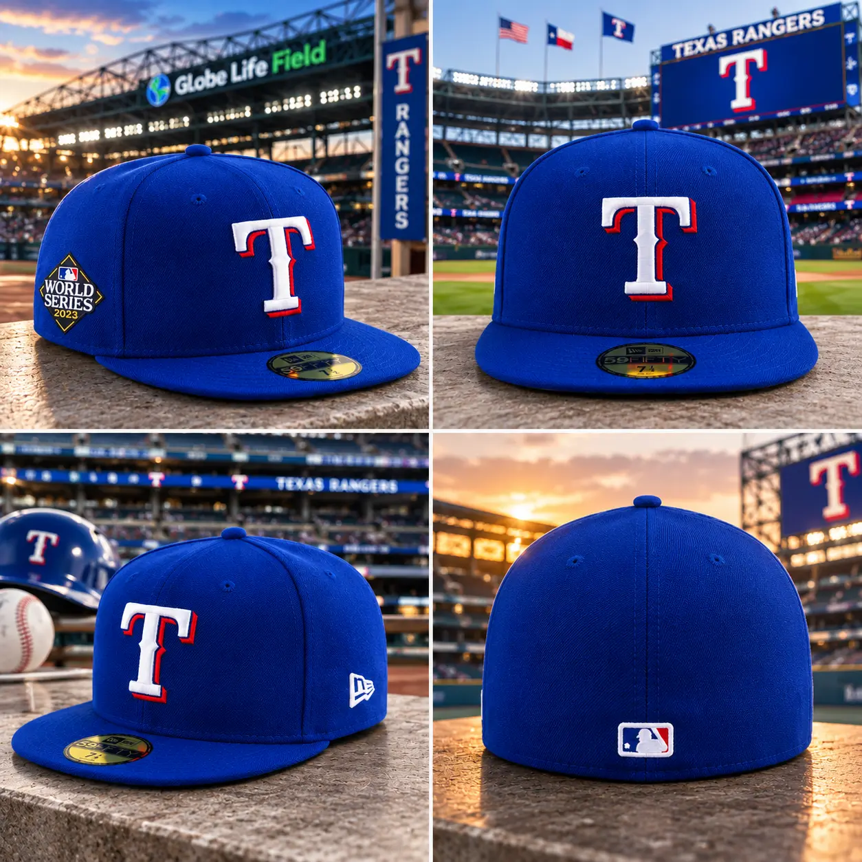 New Era Texas Rangers 59FIFTY Fitted Baseball Cap – Royal Blue 2023 World Series Patch