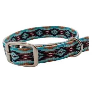 Teal Brown Southwest designed nylon dog collar. Teal Brown Southwest designed nylon dog collar.