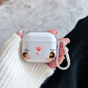 Father - daughter love Pattern TPU Soft Protective Case for Apple AirPods 4/3/2/1/Pro/Pro2 Transparent Earphone Cover with Keychain Attachment