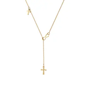 OIDEA Infinity Cross Stainless Steel Necklace for Women, Gold Tone 316L Dainty Collarbone Chain