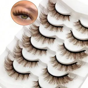 6 pairs of natural brown fake eyelashes, fashionable 3D Japanese cosplay, faux mink fur, dramatic anime eyelashes, Cosmetic