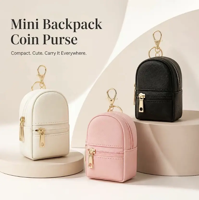 Mini PU Coin Wallet With Zipper Storage Bag,Kawaii Wallet, Cute Small Backpack Key Holder,Data Cable Lipstick Organizer, Perfect Back-To-School Accessory