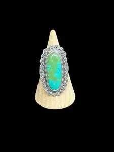 Handcrafted Kingman Turquoise Statement Ring - size 9