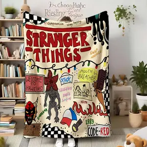 Stranger Things Print Blanket, 100% Flannel Throw, Contemporary Style, Soft Comfortable, Travel Sofa Bed, Office Home Decor, Birthday Gift