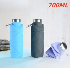 700ml Collapsible Water Bottle, Silicone Foldable Sports Water Bottle with Carabiner Clip, BPA Free Portable Travel Drinking Bottle, Leakproof Reusable Hiking Gym Camping Water Bottle for Outdoor Sports, Fitness, Travel Use