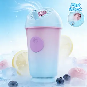 Milk Tea Cup Handheld Misting Fan Portable, Rechargeable Mini Mist Fan with 5 Speed Wind, 2000mAh Long Battery Life, 360° Rotatable Base Ultra Quiet Ice Water Spray Cooling Fan, Lightweight Small Desktop Fan Gift for Women Girls Summer Outdoor Home Office