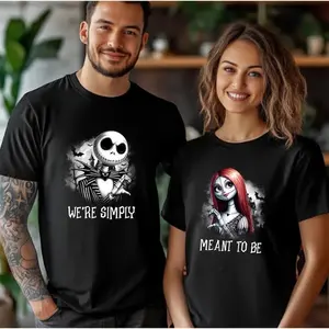 Sally and Jack Skellington Halloween Shirt, We're Meant to Be Matching Couple Halloween Tees, Horror Movies Lovers, Spooky Vibes T-shirts