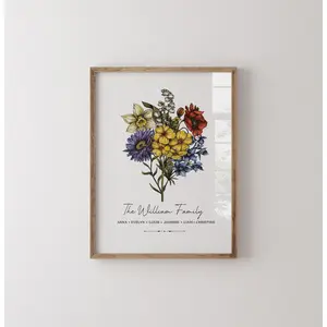 Personalized Birth Flower Art – Custom Family Bouquet, Birth Month Flower Print