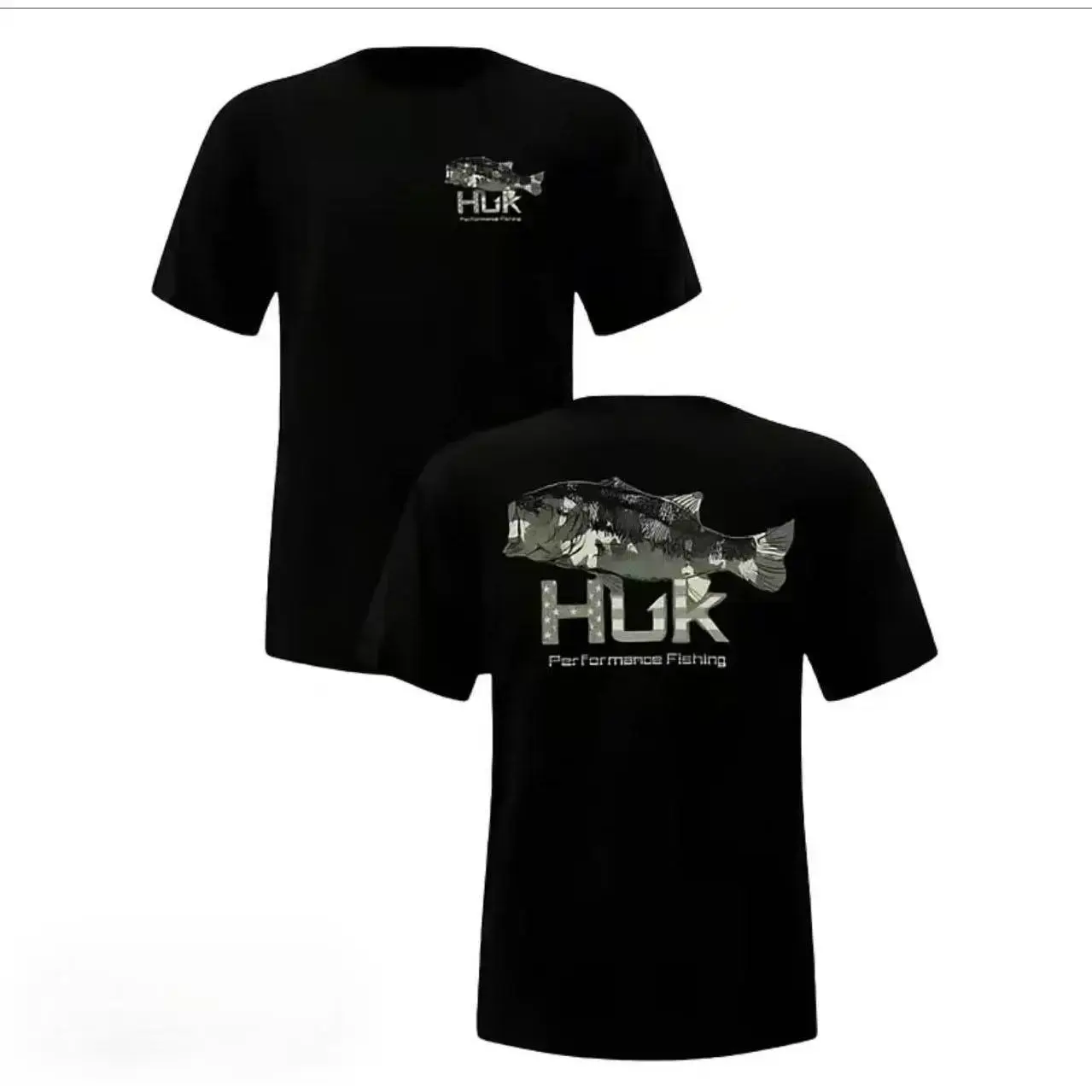 Men's Casual Crewneck HUK T - Shirt - Camo Bass Fish Graphic, Soft Cotton Summer Tee aeropostale polo shirt