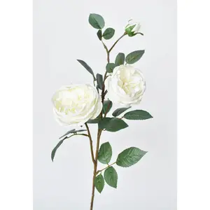 29" Faux Cabbage Rose Stem White