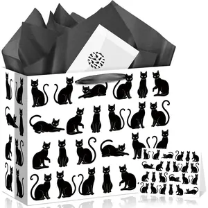 Black   Bag Funny  Birthday Bag with Wrapping Paper Card Sticker Envelope Meow Presents for Girls Boys Women Men Birthday  Shower Holiday Gifts Wrap Party Favors Bag