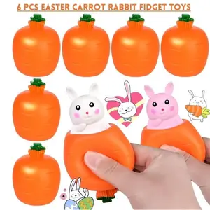 6-Pack Easter Carrot Rabbit Fidget Toys – Squeeze Pop-Up Stress Relief Toys for Kids, Easter Basket Stuffers & Fun Easter Gift
