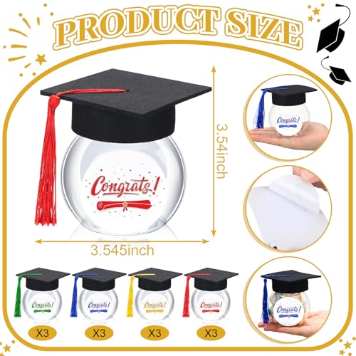 12/24 Pcs Class of 2026 Graduation Cap Candy Jars Set for Student- Multiple Colors, 8oz Graduation Party Decorations Gifts for School Party Guests
