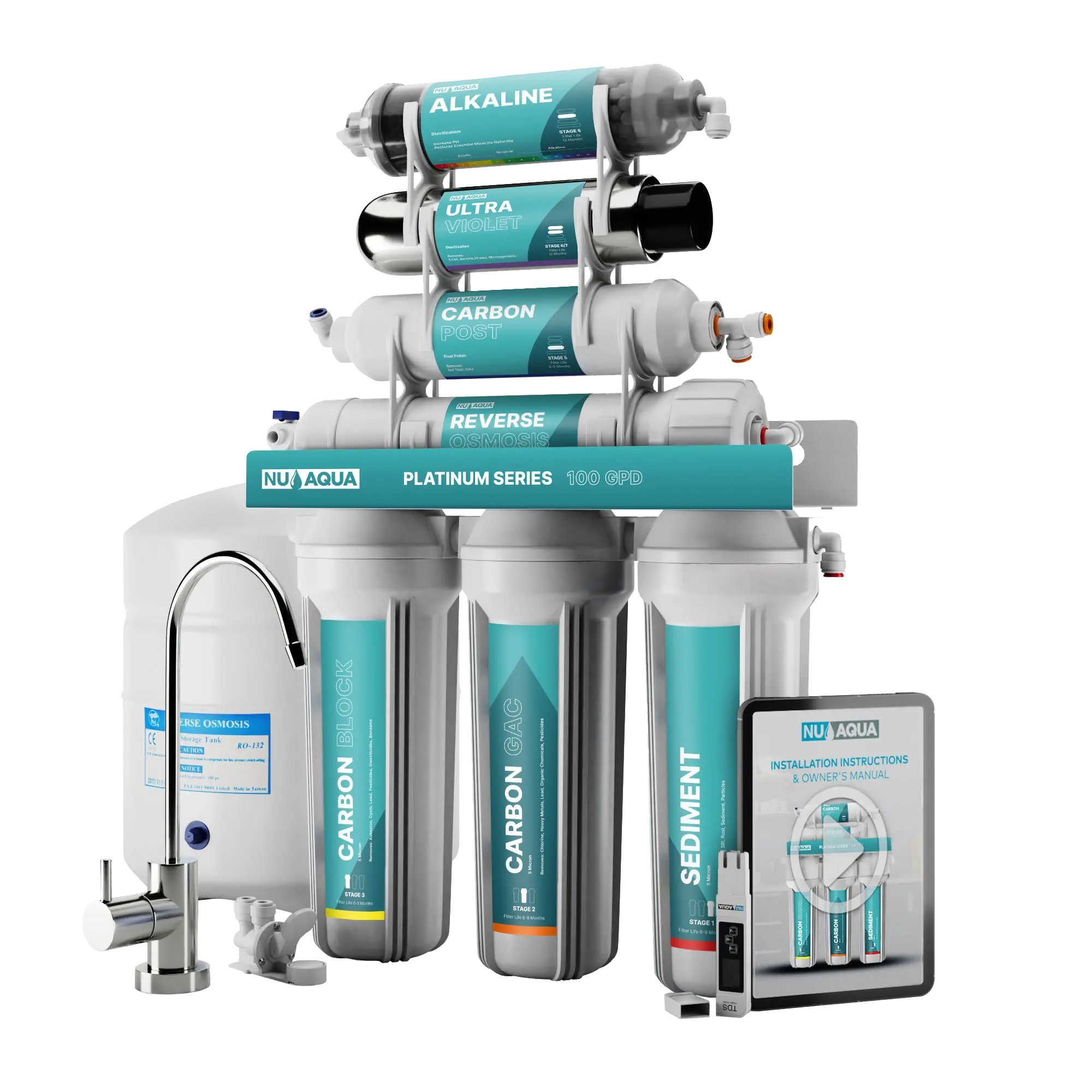 NU Aqua Platinum Series 7 Stage Alkaline and UV Ultraviolet 100GPD RO System - Special Offer