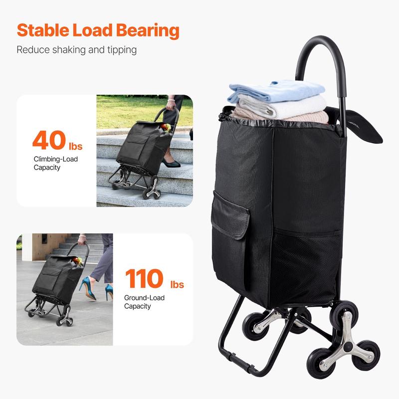 Stair Climbing Folding Shopping Cart With 36L Capacity, Durable Metal Frame, 6 Wheels, Integrated Storage Bag, Compact Fold, Easy Maneuver, Ideal For Groceries, Laundry And Outdoor Use