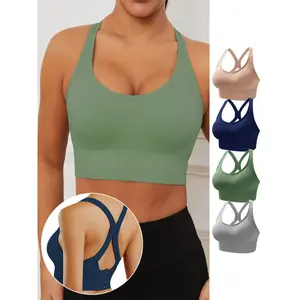 4 Pack - Plus Size Sports Bra for Women High Impact - Cross Back Wireless Workout Bra with Support, Seamless Padded Yoga Bra for Gym Running Fitness, Fits M-2XL