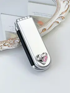 1pc Silver Z-Shape Y2k Vintage Style Foldable Comb & Mirror & Cushion Paddle Brush For Hair Styling & Gift & Portable Use In Bathroom And Bedroom, Everyday Use Hair Brush Haircare Heatless Luxury