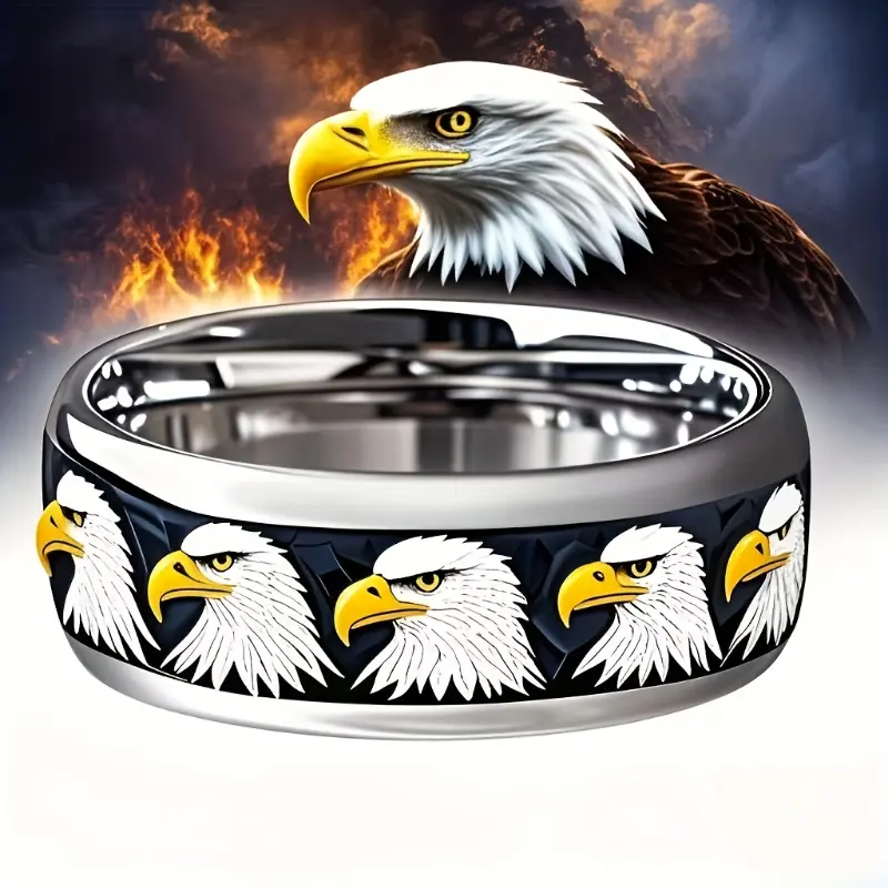 Men's Stainless Steel Animal-Inspired Eagle Culture Ring - 1pc, Domineering Style, Unique Shape, Male Fashion Accessory for Earth Day, Everyday Wear, Sports