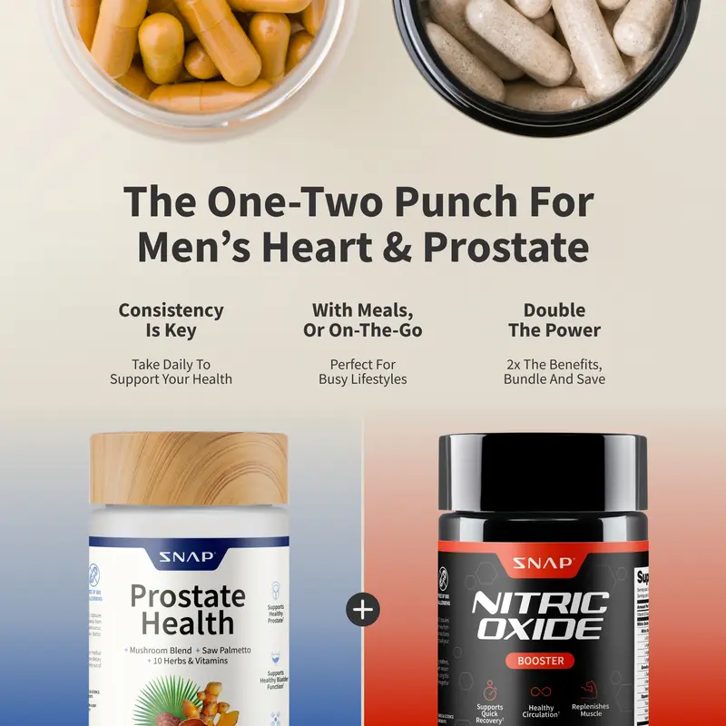 Ultimate Men's Health Bundle - Snap Supplements - Nitric Oxide Booster 60ct + Prostate Health Bundle - Natural Supplement Capsules - Support Blood Circulation & Prostate Health 3