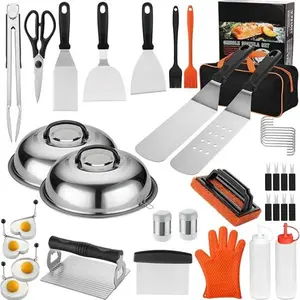 40PCS Griddle Accessories Kit, Flat Top Grill Accessories Set for Outdoor Barbecue. Griddle Accessories Set with Basting Cover, Spatula, Scraper, Burger Press, Tongs, Cleaning Kit
