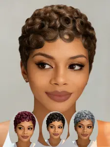 Short Slight Layered Wavy Real Human Hair Wig For Black Women Natural Easy Wear Curly Wigs