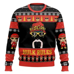 Hulk Rules Hulk Hogan WWE Ugly Sweater Retro Trendy Ugly Sweater, Sweater Lover Gift For Dad Gift For Mom Outfit For Family Holiday