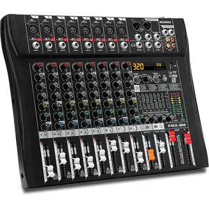 Audio Mixer 8 Channel Professional Mixer Console with 320 DSP Effects, 7-band EQ Sound Mixing Board Digital DJ Mixer w/USB Bluetooth MP3 for Recording, Independent 48V Power & Mute Button Wireless Connection Smartphone