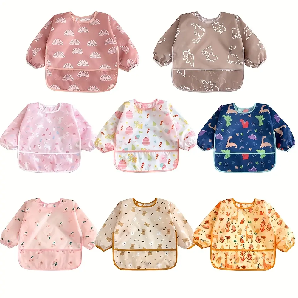 4pcs Baby Bib Set, Fashionable And Trendy Children's Long-sleeved Reversible Bib, Infant Long-sleeved Bib with Cartoon Patterns |   Baby Accessories