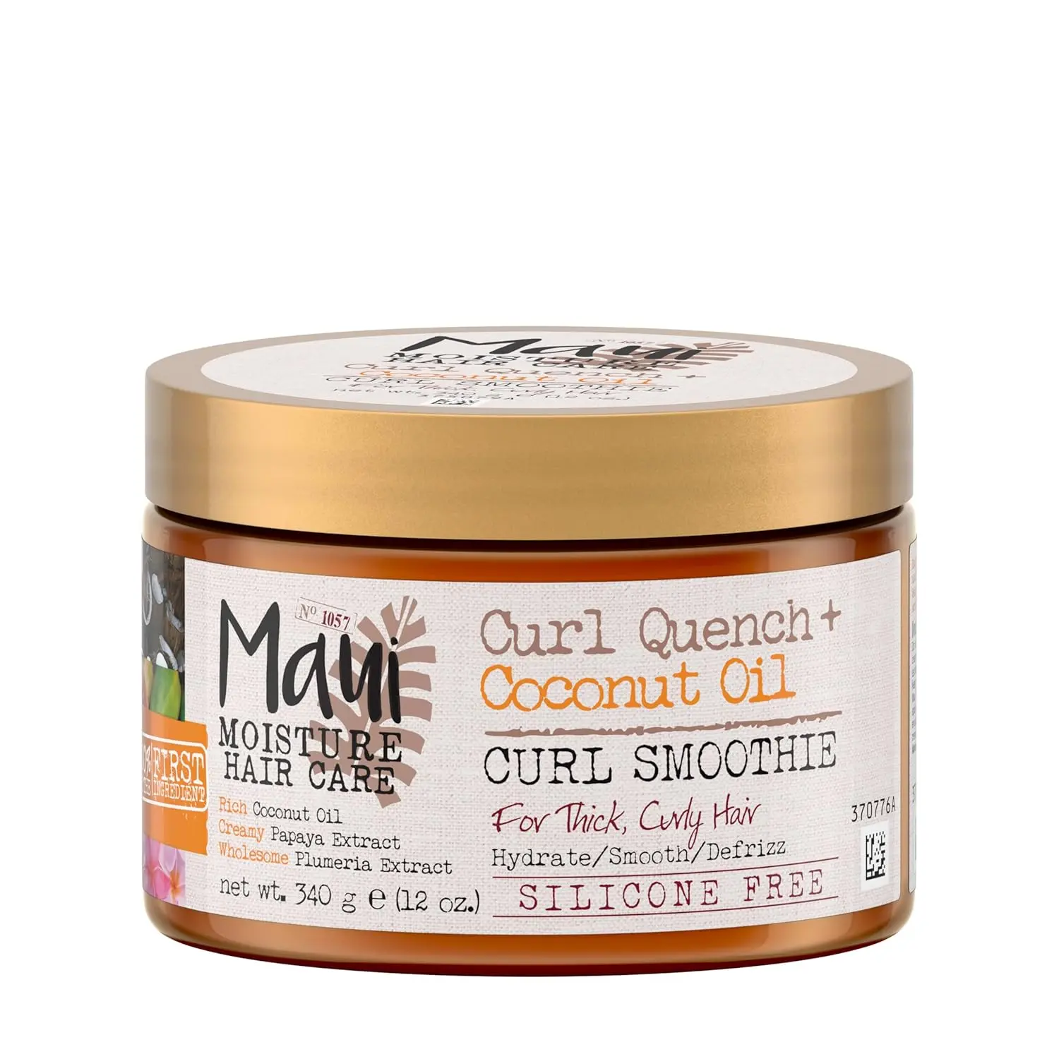 Maui Moisture Curl Quench + Coconut Oil Curl Smoothie, 12 oz | Curly Hair Styling Cream, with Coconut Oil & Papaya Butter, Helps Tame Frizz & Enhance Softness, Silicone Free Gel Haircare