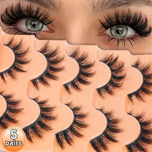5 Pairs Russian Strip Lashes, Voluminous Mink False Eyelashes, Dramatic Messy Look, Eye Lift, Long and Thick, Hard Stem