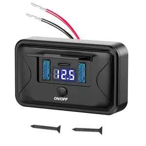 12V 72W USB Outlet Panel Wall Mount with Button Switch and Voltage Detection, PD3.0 36W & Dual QC3.0 18W USB Ports Charger Socket