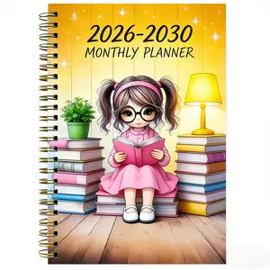 From January 2026 to December 2030, 5-Year Monthly Planner Notebook, Eyeglass Girl Reading Theme Cover Design Diary, Annual Calendar Plan, Month Labels, 60-Month Calendar, 13.97 X 21.08 cm