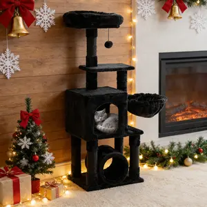 GOXIFACHOY Multi-Level Cat Tree Condo,49/63/67Inch Gothic Tall Cat Tower for Indoor Large Adult Cats with Scratching Posts,Condo,Basket,Hommock,Tunnel,Plush Perch Vertical Scratcher Scratcher Board